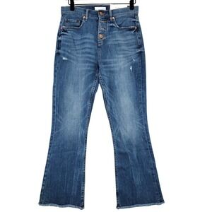 LOFT High Waist Flare Crop Jeans Women's Size 26 Blue Distressed Denim